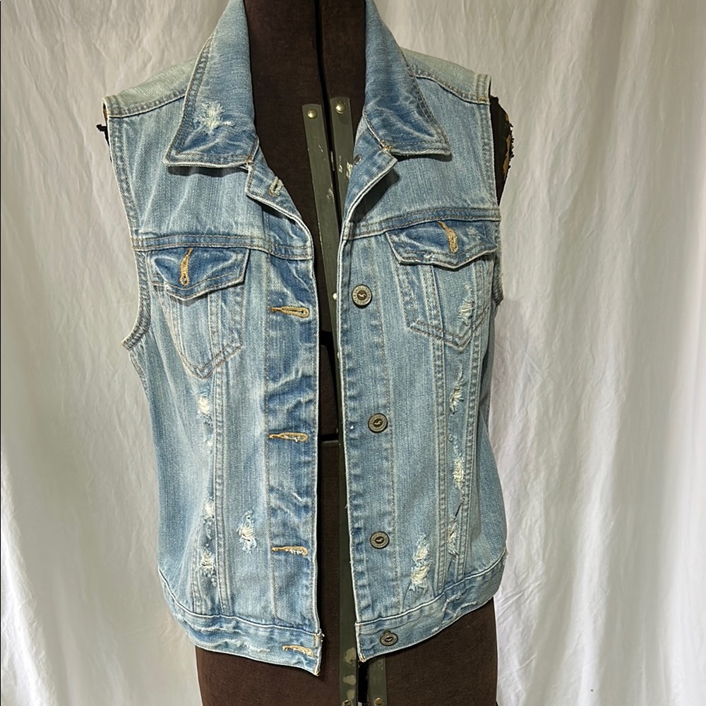 Hollister Light Blue Denim Vest Large